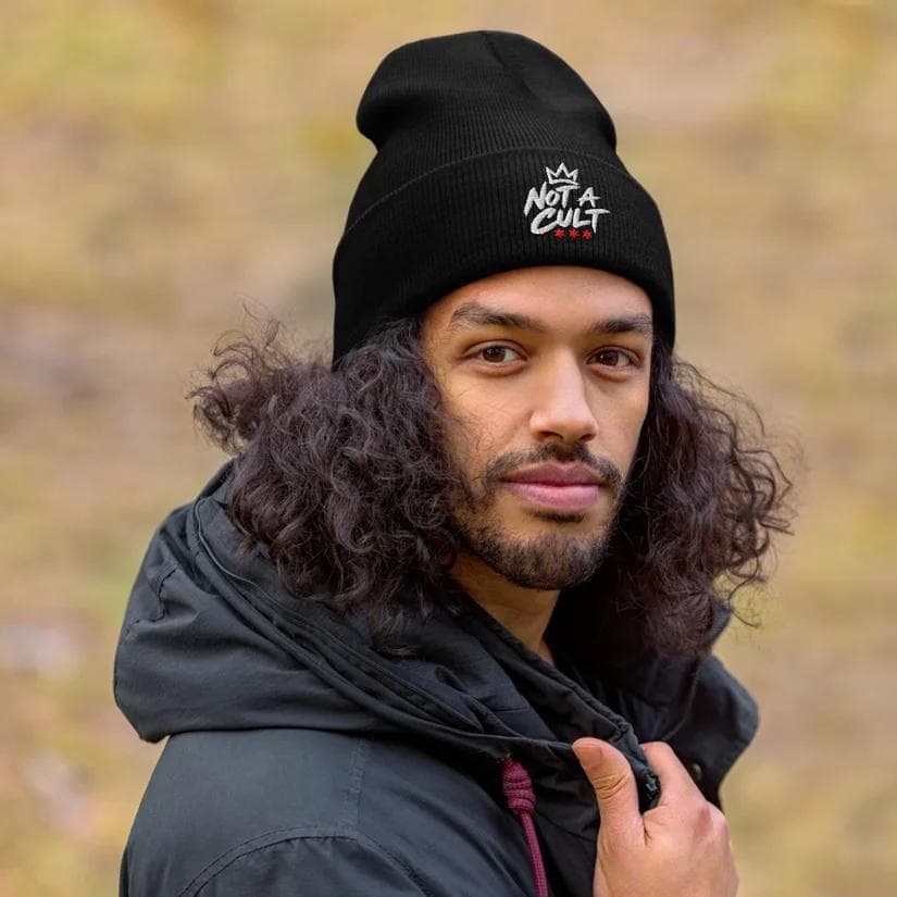 Not A Cult Logo Cuffed Beanie product mockup