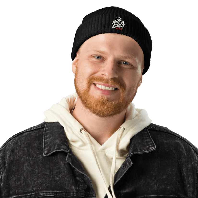 Not A Cult White Logo Fisherman Beanie product mockup