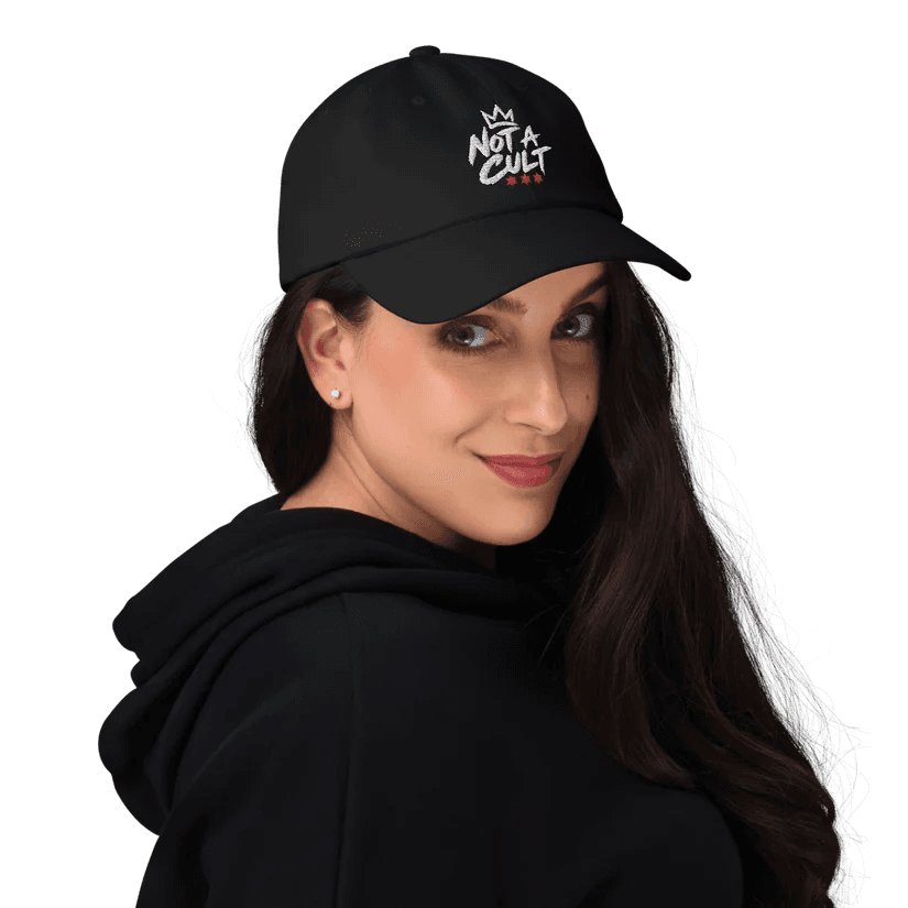 Not A Cult White Logo Dad Hat product mockup
